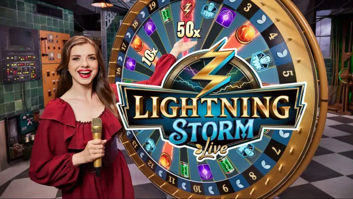 Het DigiWheel stopt op een 50x multiplier tijdens Lightning Storm.